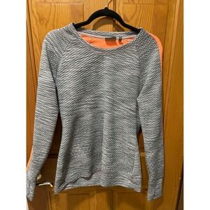 Athleta Quilted Grey Orange Stripe Crewneck Pullover Sweatshirt Thumbholes